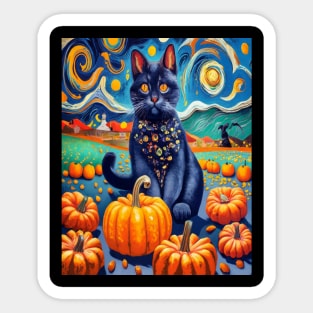 Cat Van Gogh Style Halloween Pumpkins Sticker